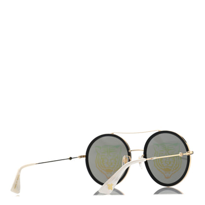 Gucci Metal Round Frame Tiger Print Sunglasses GG0061S Gold 4 of 10