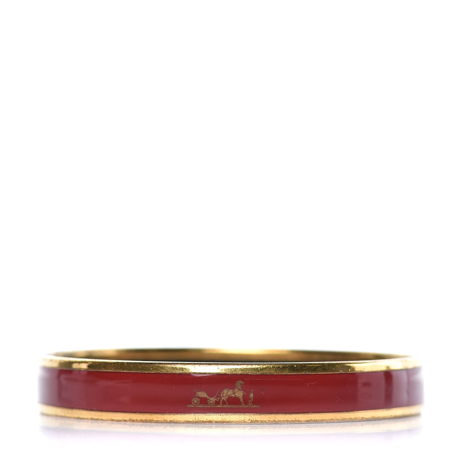 Hermes Enamel Printed Narrow Caleche Bracelet 65 Rouge H 1 of 6