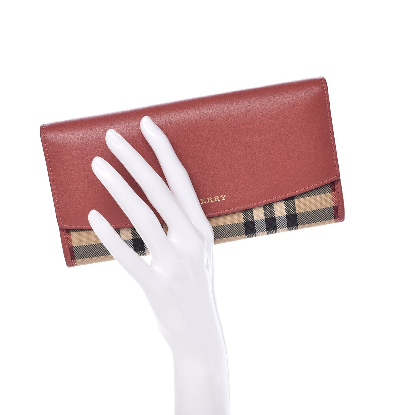 Calfskin Horseferry Check Porter Continental Wallet Copper Pink