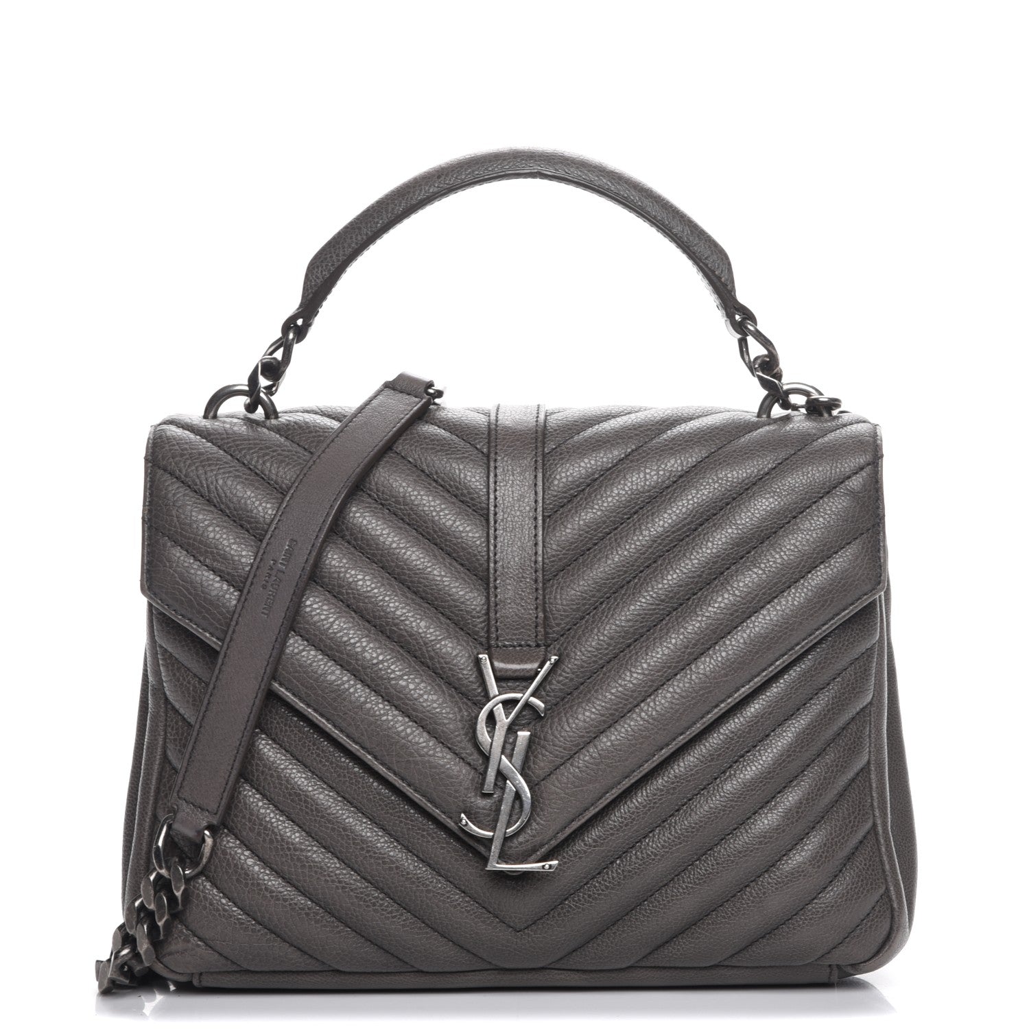 Saint Laurent Sheepskin Matelasse Chevron Monogram Medium College Bag Light Coal 1 of 8
