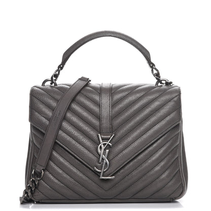 Saint Laurent Sheepskin Matelasse Chevron Monogram Medium College Bag Light Coal 1 of 8