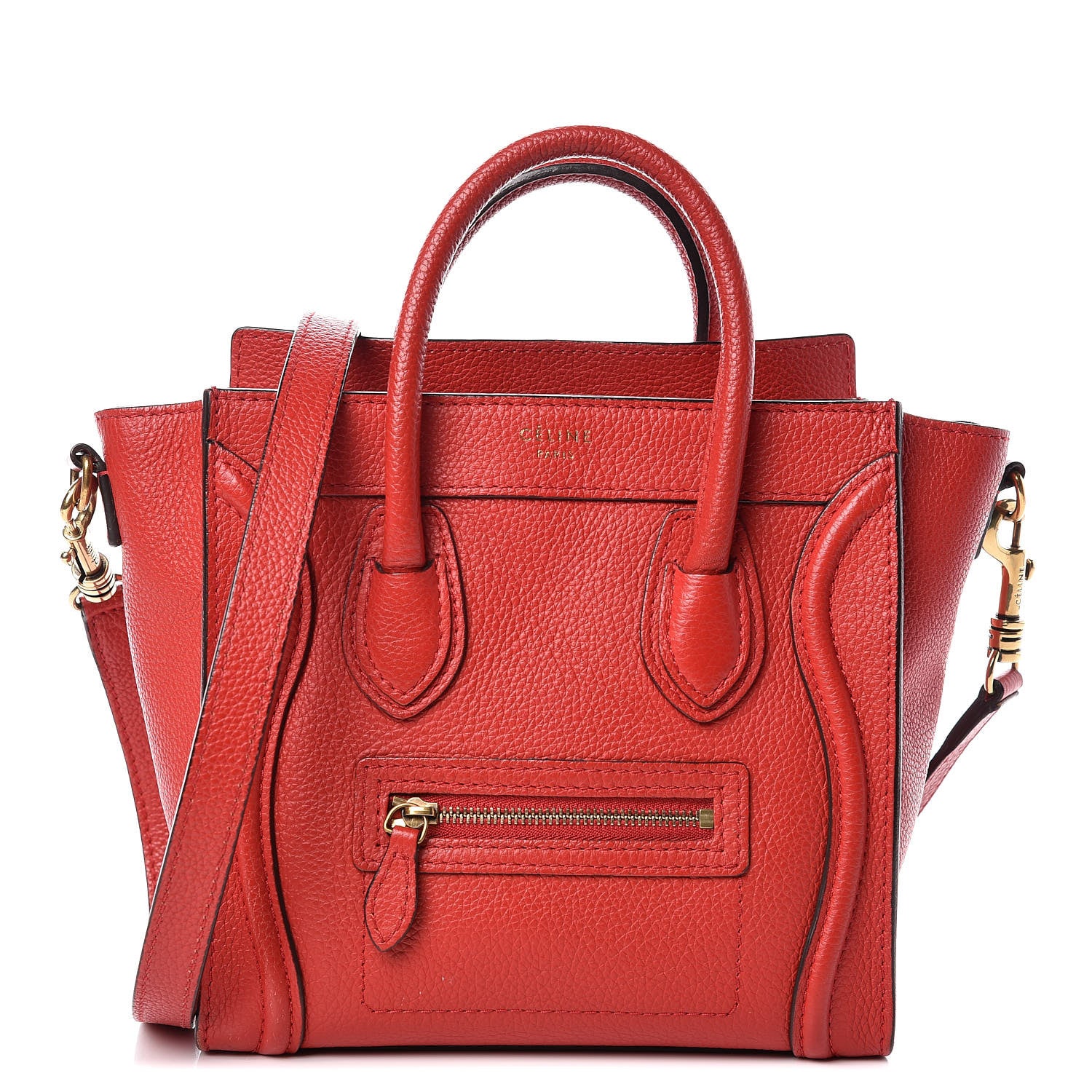 Celine Drummed Calfskin Nano Luggage Coquelicot 1 of 10