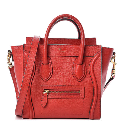 Celine Drummed Calfskin Nano Luggage Coquelicot 1 of 10
