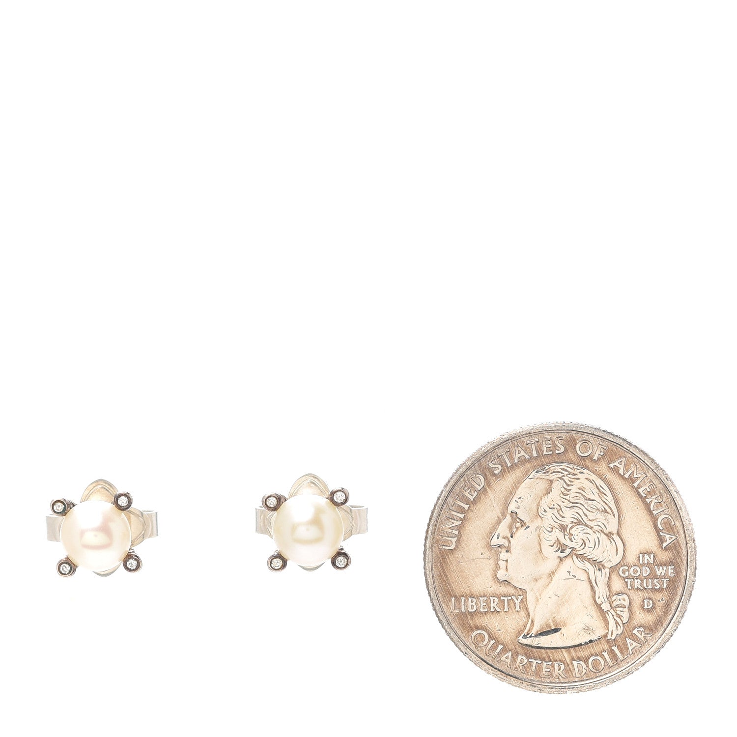 David Yurman Sterling Silver Diamond Pearl 7mm Earrings 2 of 4