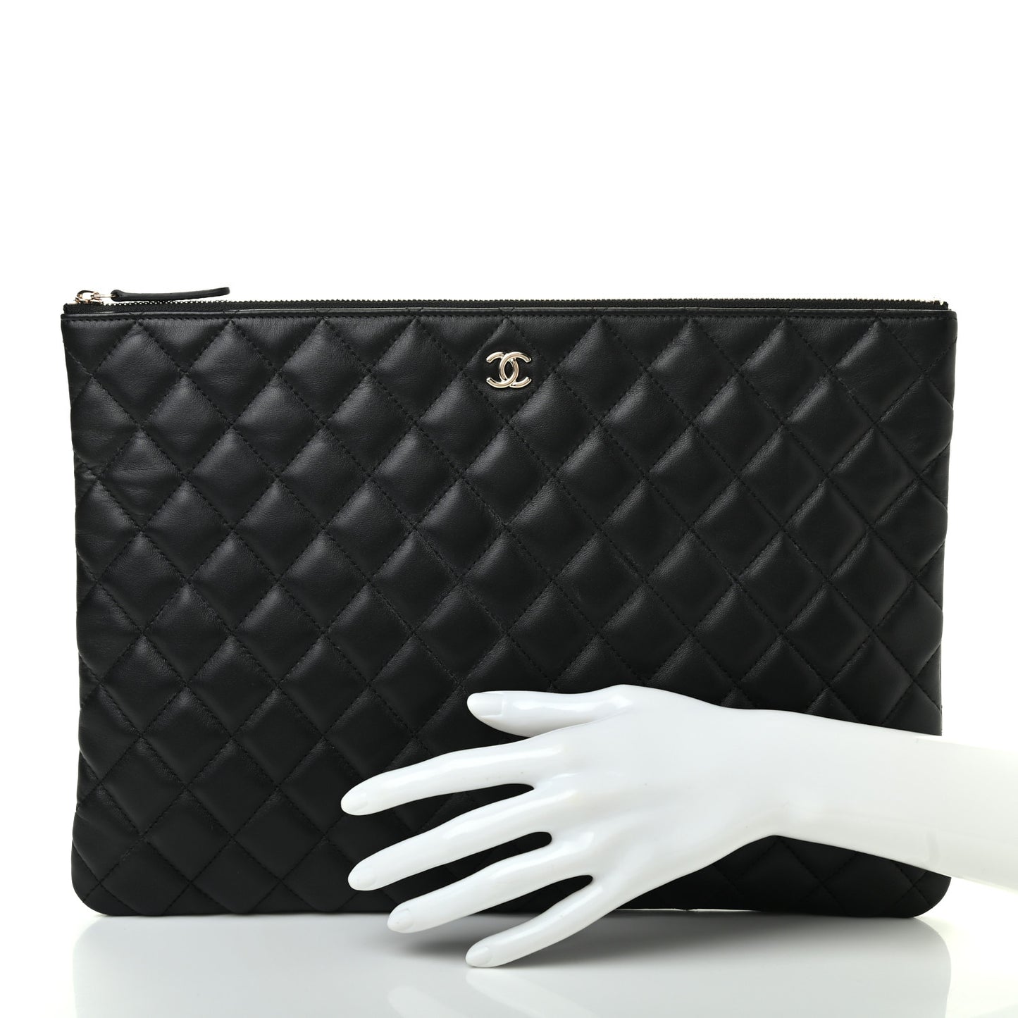 Lambskin Quilted Large Cosmetic Case Black