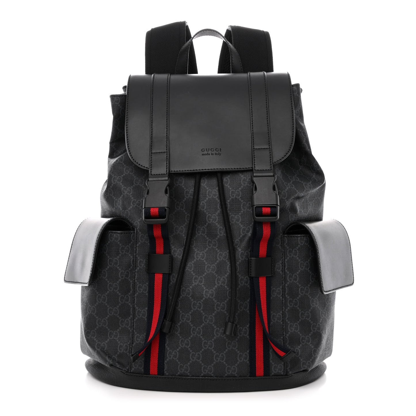 Soft GG Supreme Monogram Calfskin Web Double Buckle Backpack Black
