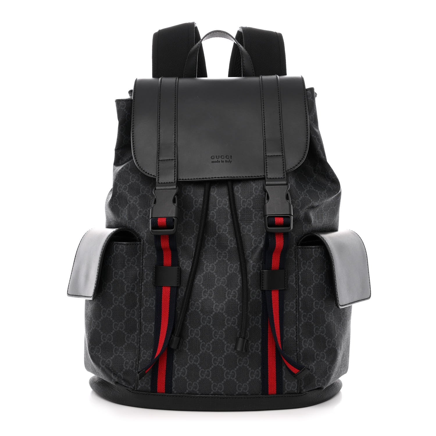 Gucci Soft GG Supreme Monogram Calfskin Web Double Buckle Backpack Black 1 of 12