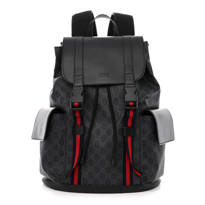Gucci Soft GG Supreme Monogram Calfskin Web Double Buckle Backpack Black 1 of 12