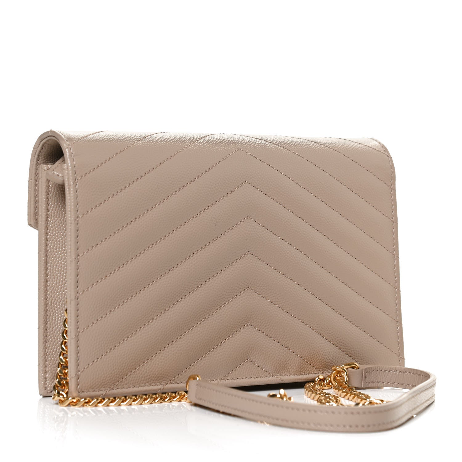 Saint Laurent Grain De Poudre Matelasse Chevron Monogram Envelope Chain Wallet Taupe 3 of 10