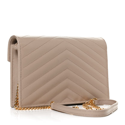 Saint Laurent Grain De Poudre Matelasse Chevron Monogram Envelope Chain Wallet Taupe 3 of 10