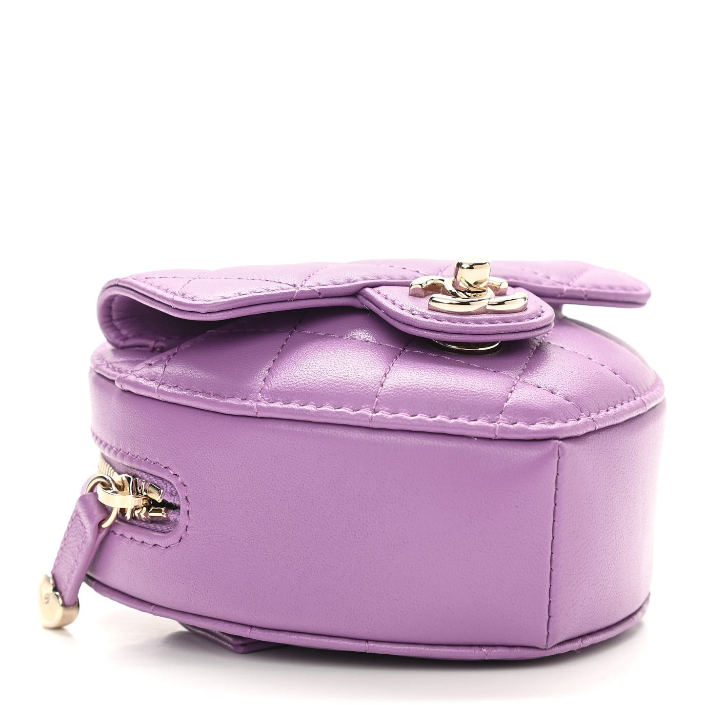 Lambskin Quilted CC In Love Heart Waist Belt Bag With Chain Purple