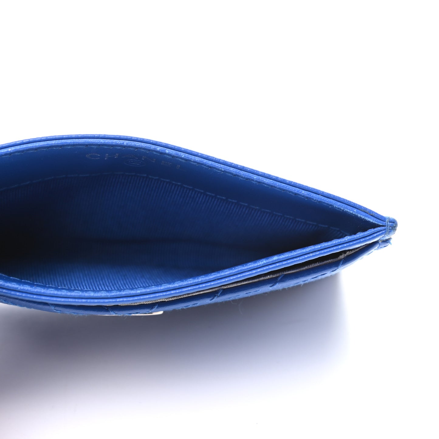 Caviar Chevron Quilted Card Holder Bright Blue