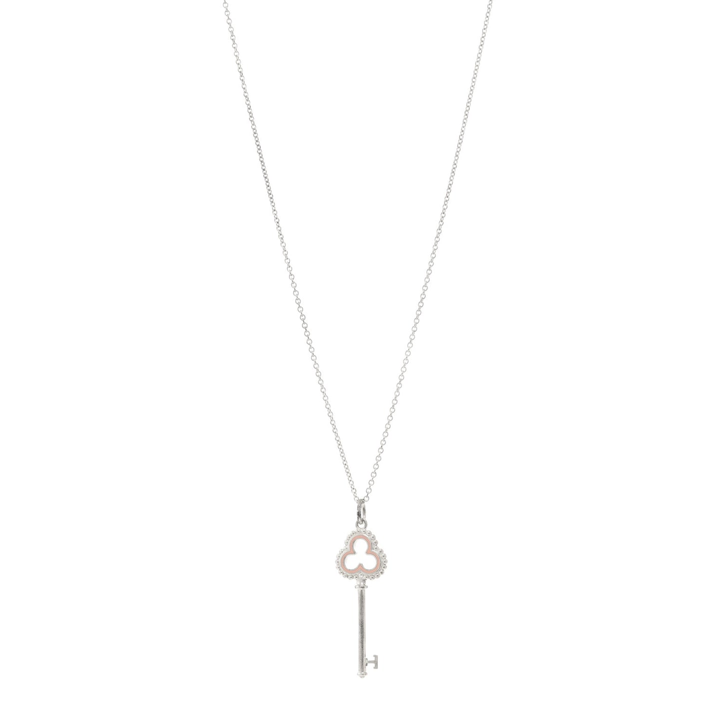 Sterling Silver Enamel Trefoil Key Pendant Necklace  Pink