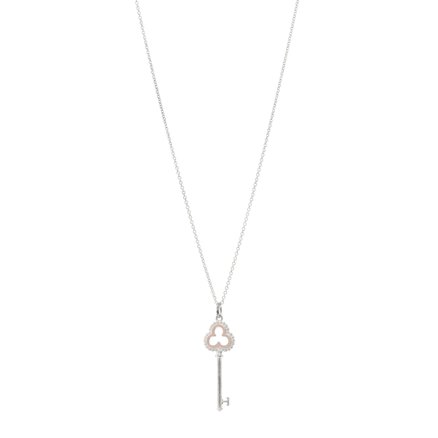 Tiffany Sterling Silver Enamel Trefoil Key Pendant Necklace  Pink 1 of 5