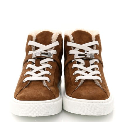 Hermes Suede Goatskin Woolskin Daydream Sneakers 38 Brun Fume Ecru 2 of 8
