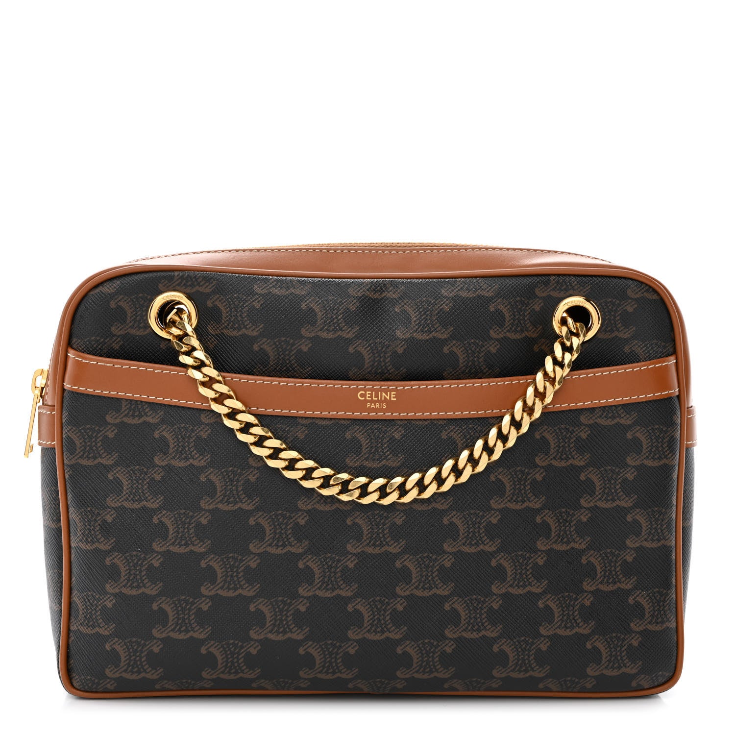 Celine Triomphe Canvas Calfskin Medium Patapans Tan 1 of 10