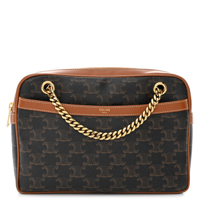 Celine Triomphe Canvas Calfskin Medium Patapans Tan 1 of 10