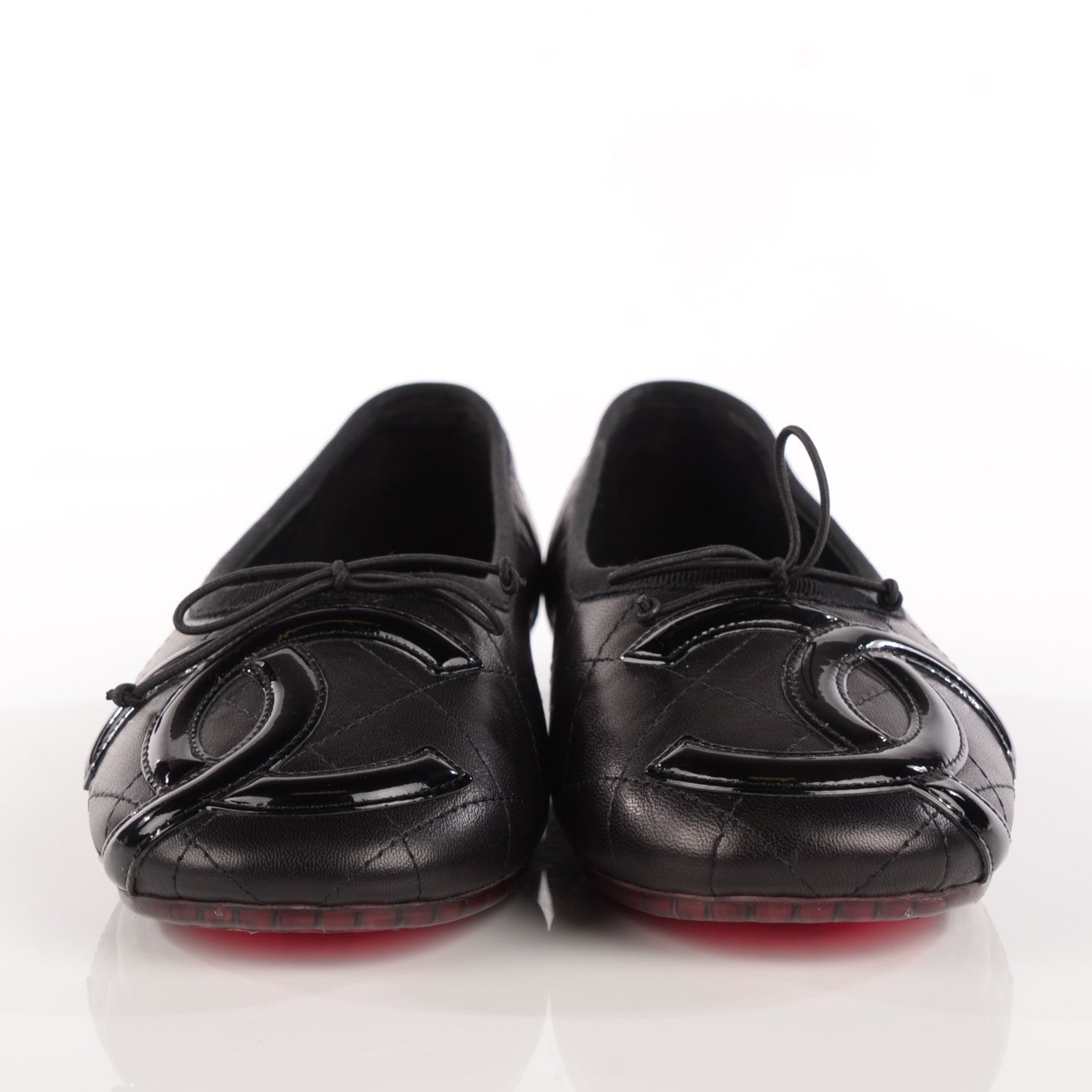 Chanel Lambskin Quilted Cambon Ballerina Flats 37.5 Black 2 of 9