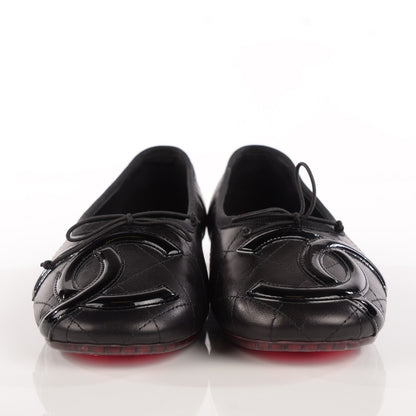 Chanel Lambskin Quilted Cambon Ballerina Flats 37.5 Black 2 of 9