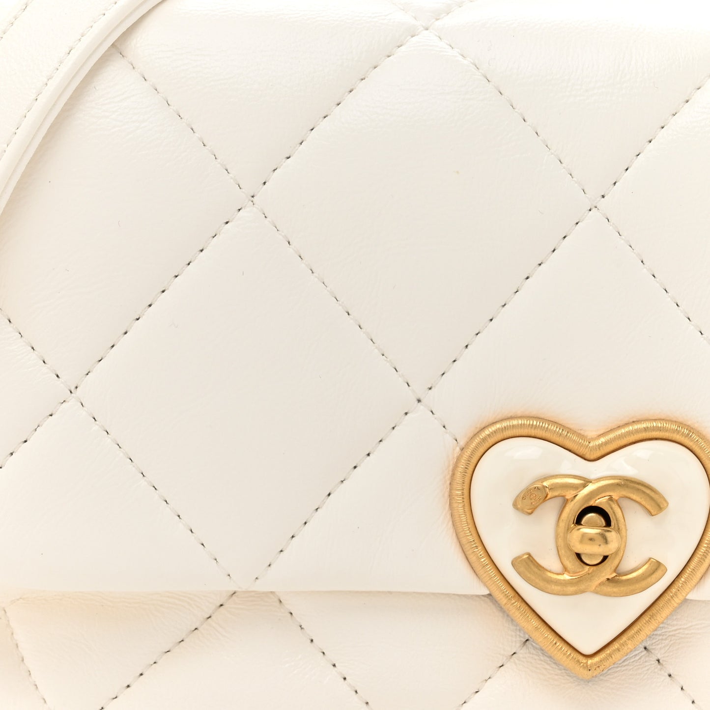 Lambskin Plexiglass Quilted Coco Love Flap White