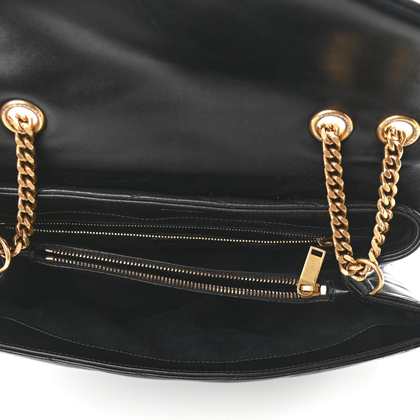Calfskin Y Quilted Monogram Medium Loulou Chain Satchel Black