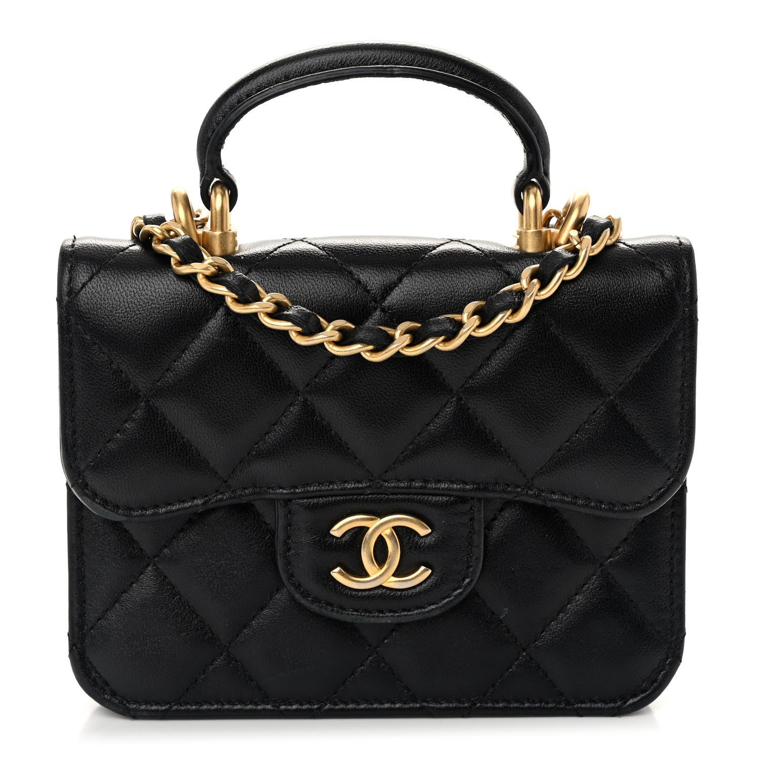 Chanel Lambskin Quilted Top Handle Flap Coin Purse With Chain Black 1 of 11