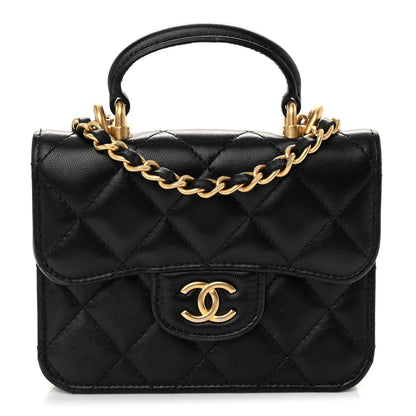 Chanel Lambskin Quilted Top Handle Flap Coin Purse With Chain Black 1 of 11