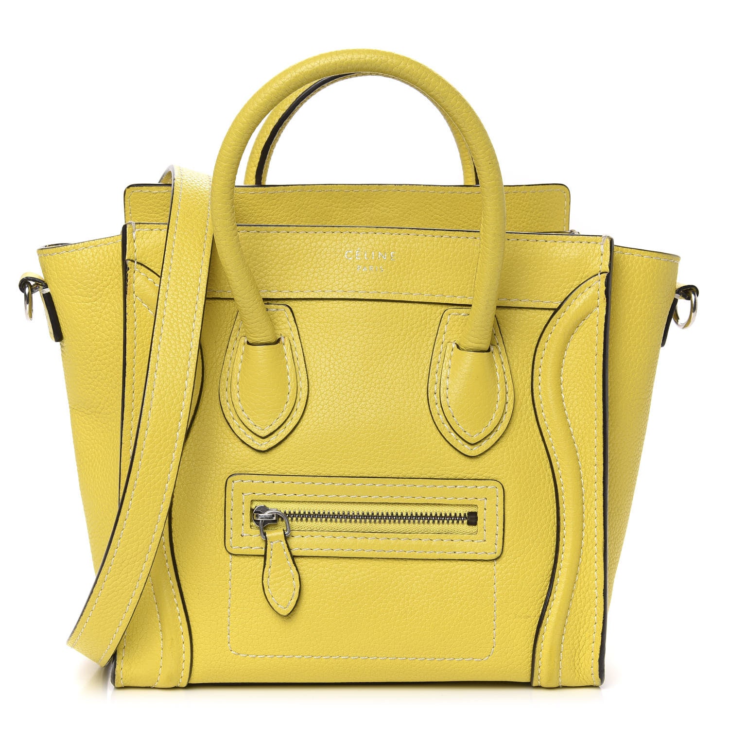 Celine Drummed Calfskin Nano Luggage Citron 1 of 10