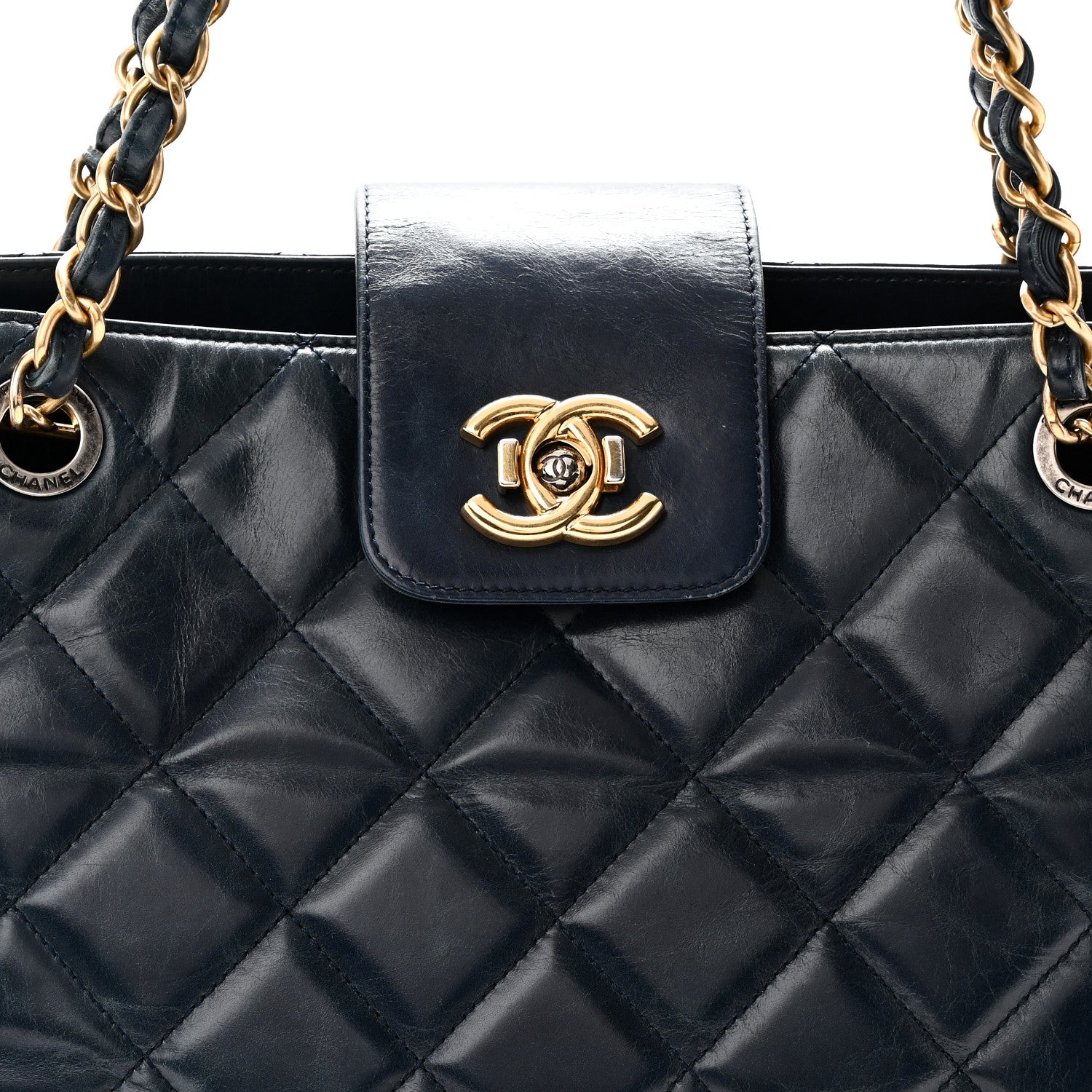 Chanel Glazed Calfskin Quilted Daily Walk Tote Navy 8 of 10