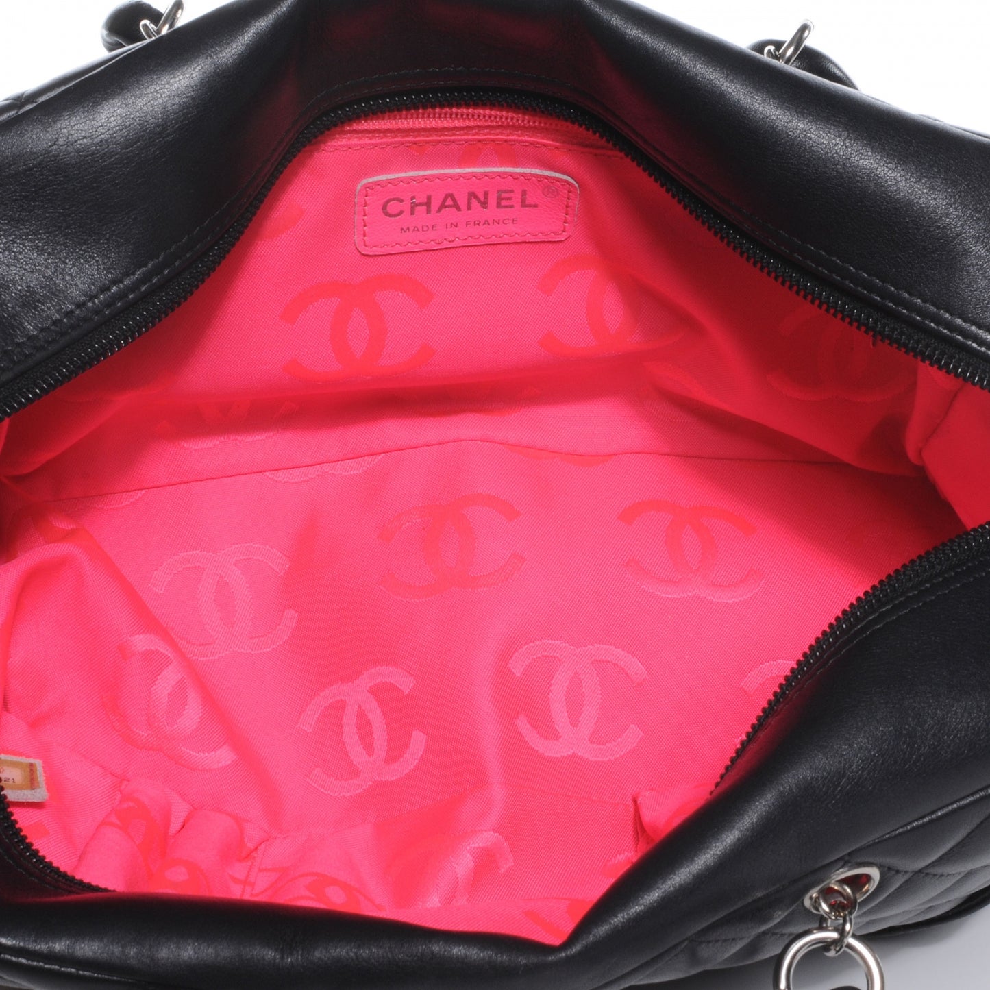 Calfskin Quilted Large Cambon Bowler Black White