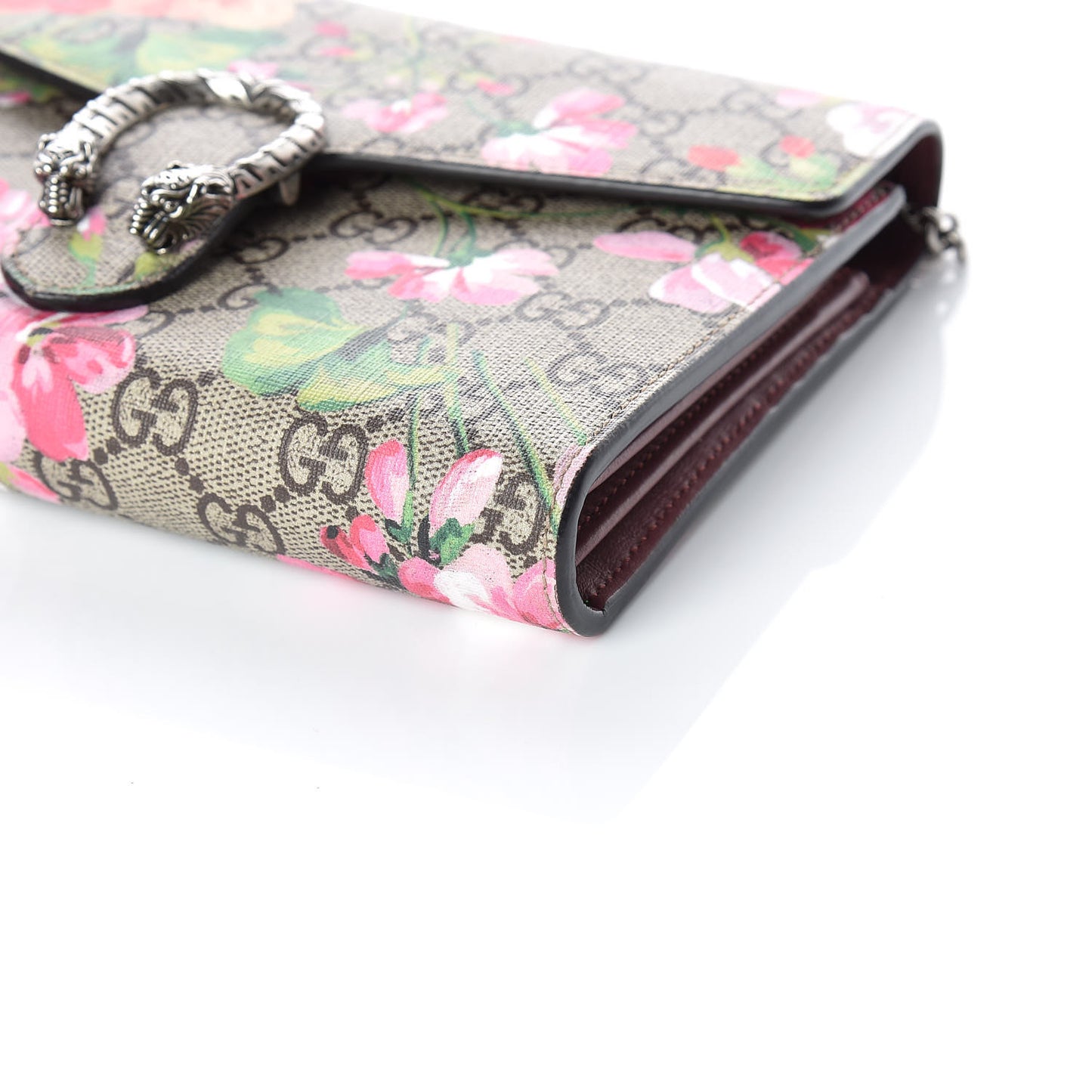 GG Supreme Monogram Blooms Mini Dionysus Chain Wallet Beige Multicolor Dry Rose