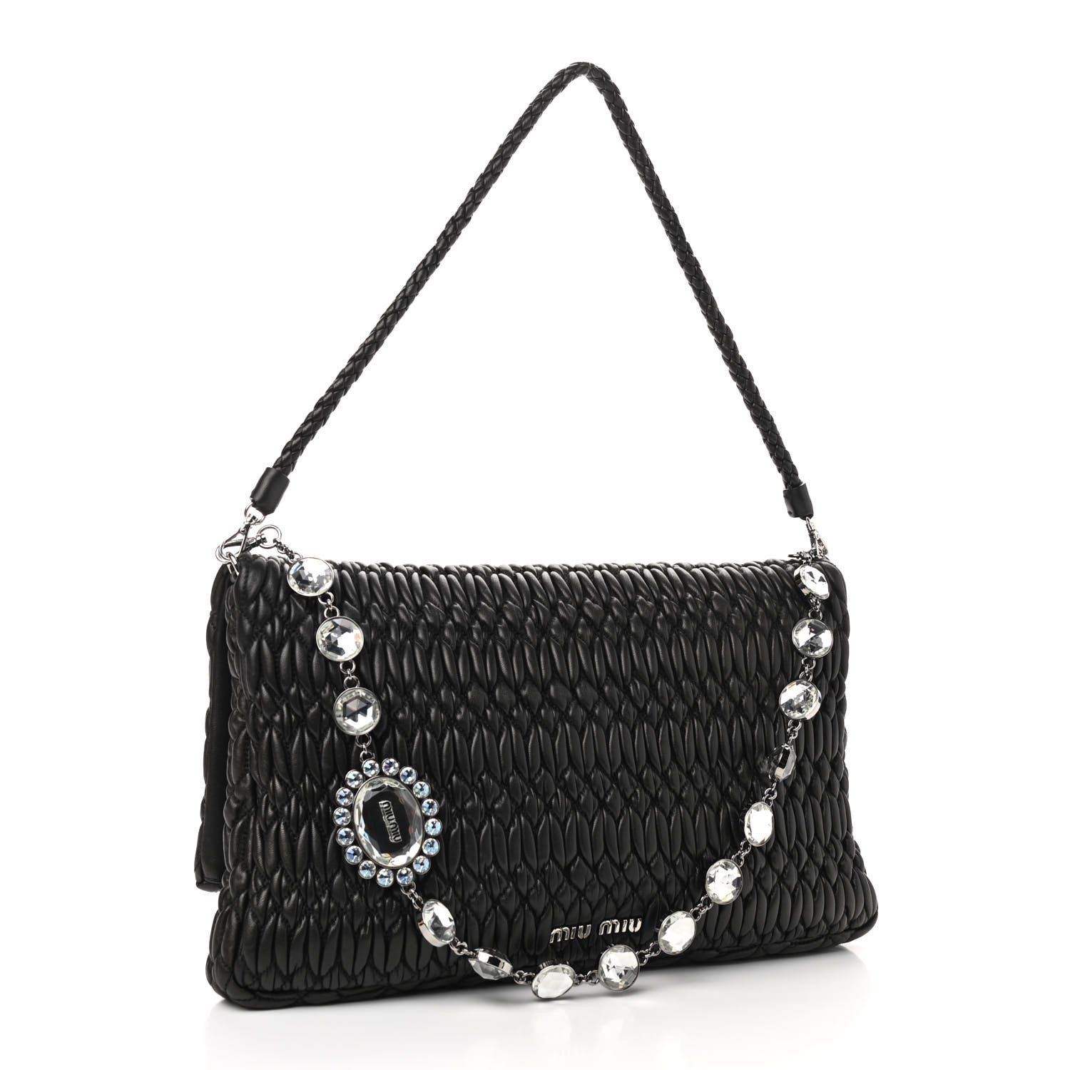 Miu Miu Nappa Matelasse Crystal Flap Clutch Black 3 of 8
