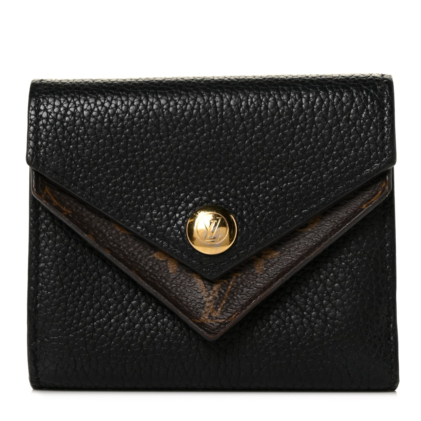 Grained Calfskin Monogram Double V Compact Wallet Black