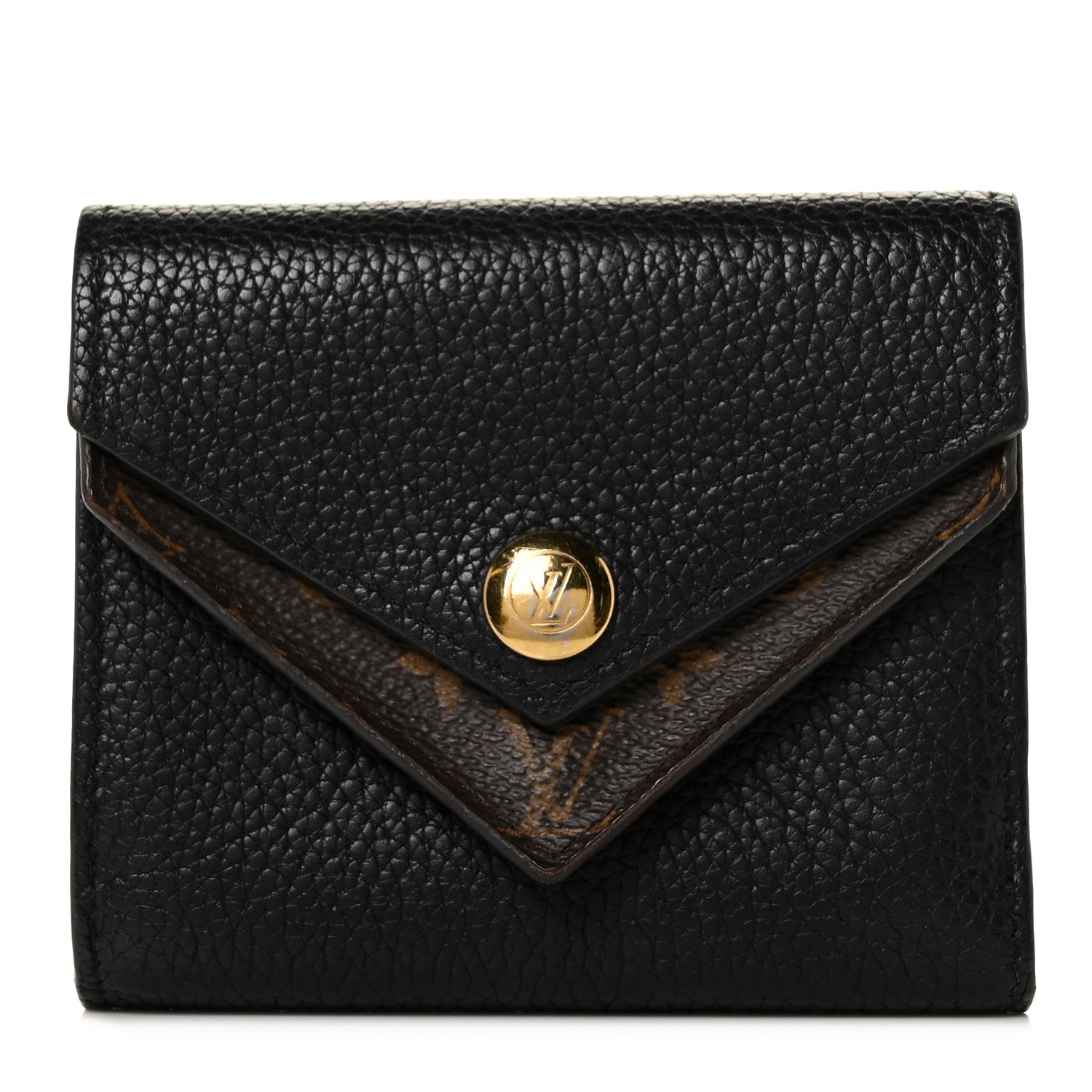 Louis Vuitton Grained Calfskin Monogram Double V Compact Wallet Black 1 of 9