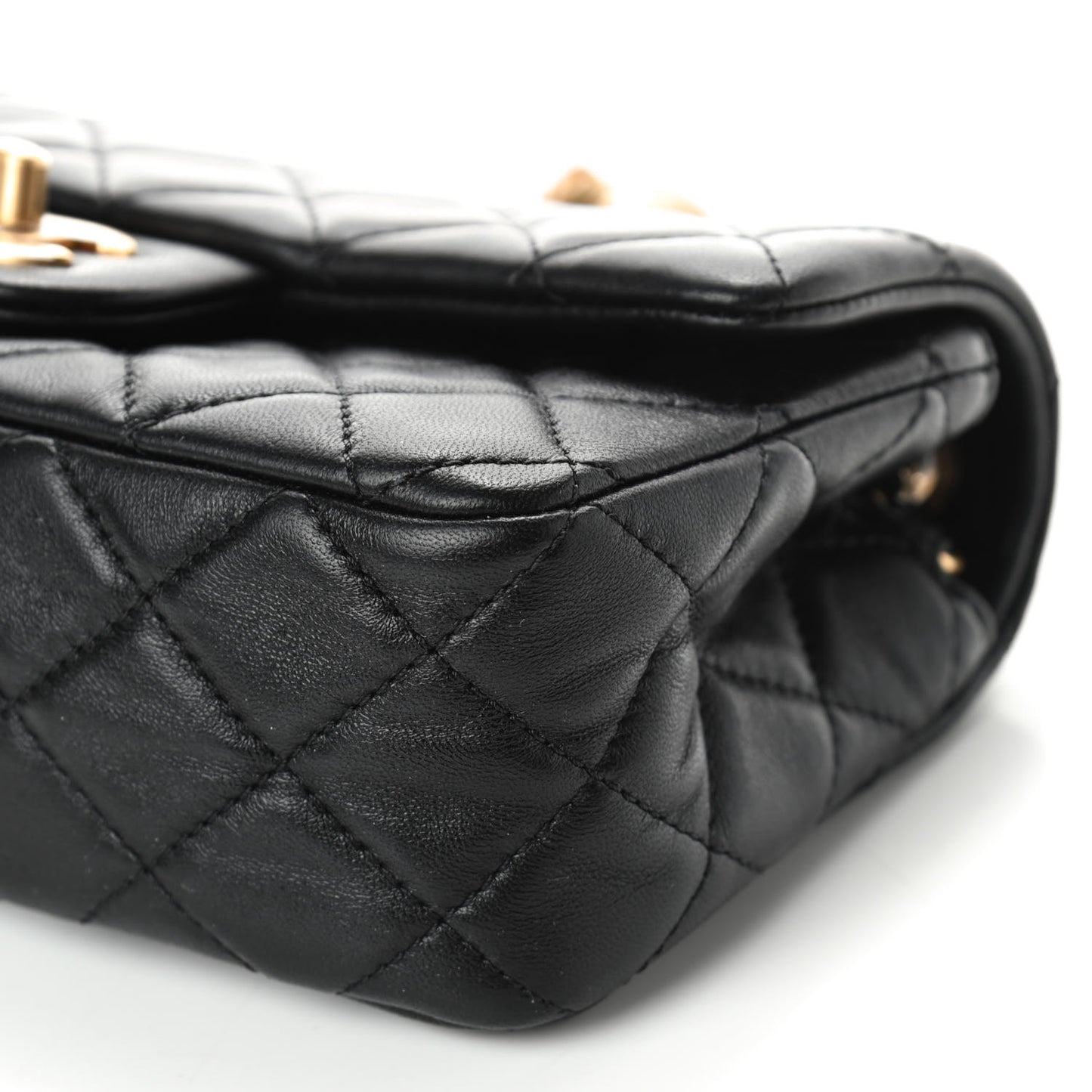 Lambskin Quilted Mini Rectangular Pearl Crush Flap Black