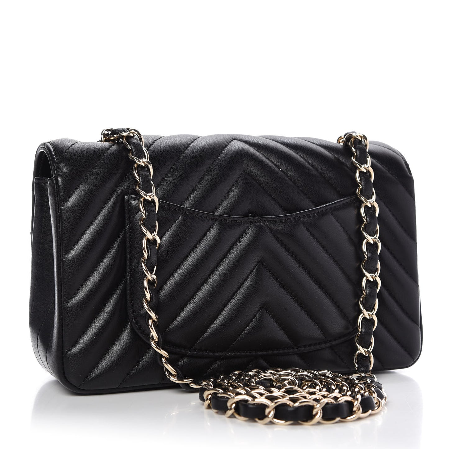Lambskin Chevron Quilted Mini Rectangular Flap Black