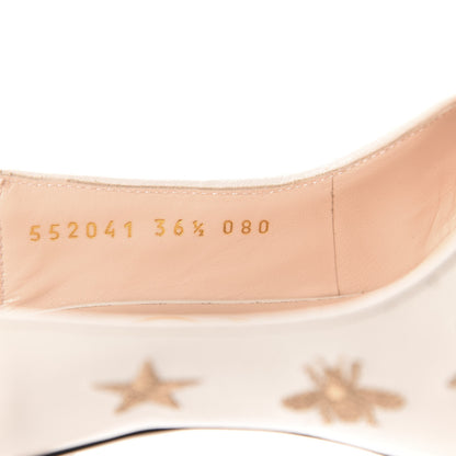 Gucci Malaga Kid Web Bee Star Embroidered Sylvie High Heel Slingback Pumps 36.5 White 11 of 14