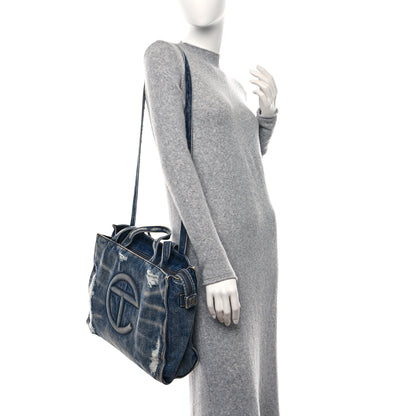 Telfar Denim Medium Shopping Bag Distressed Blue 3 of 10