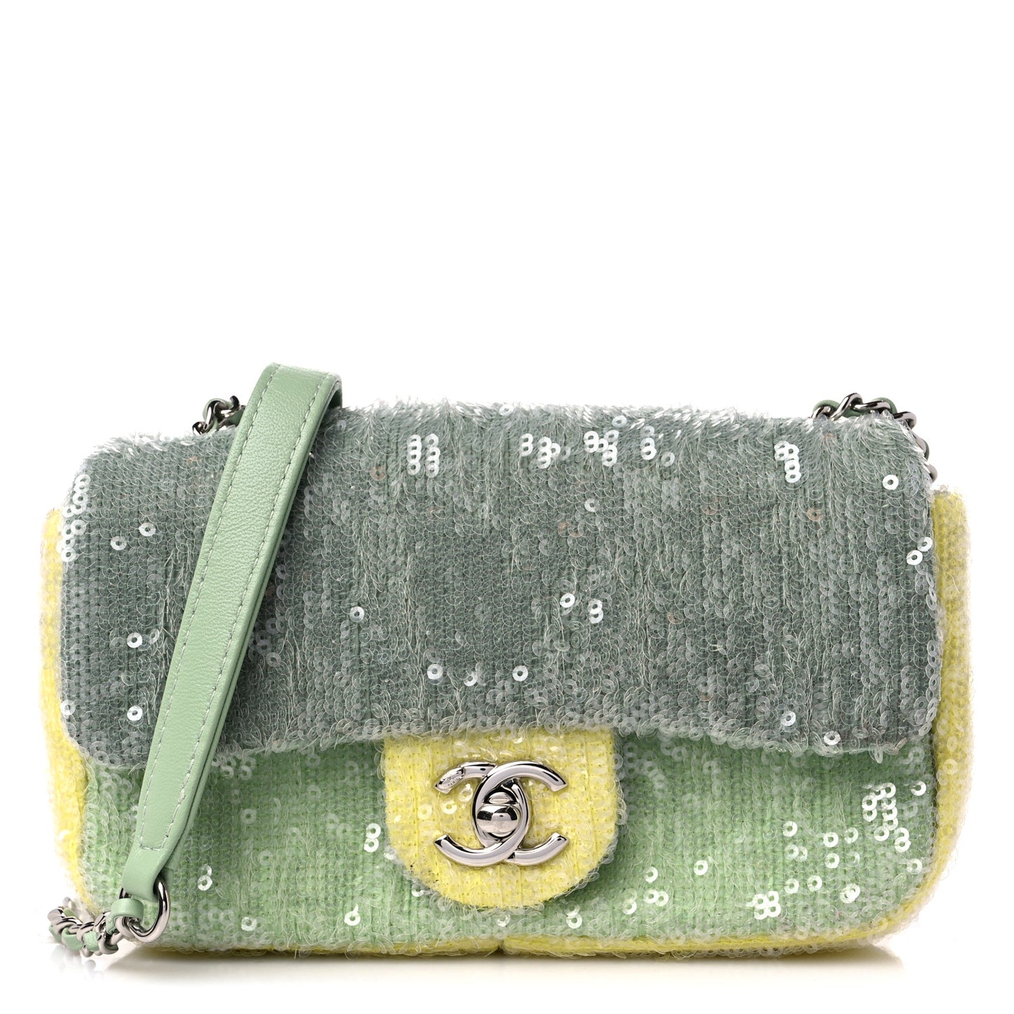 Sequin Mini Waterfall Flap Green Light Green Yellow