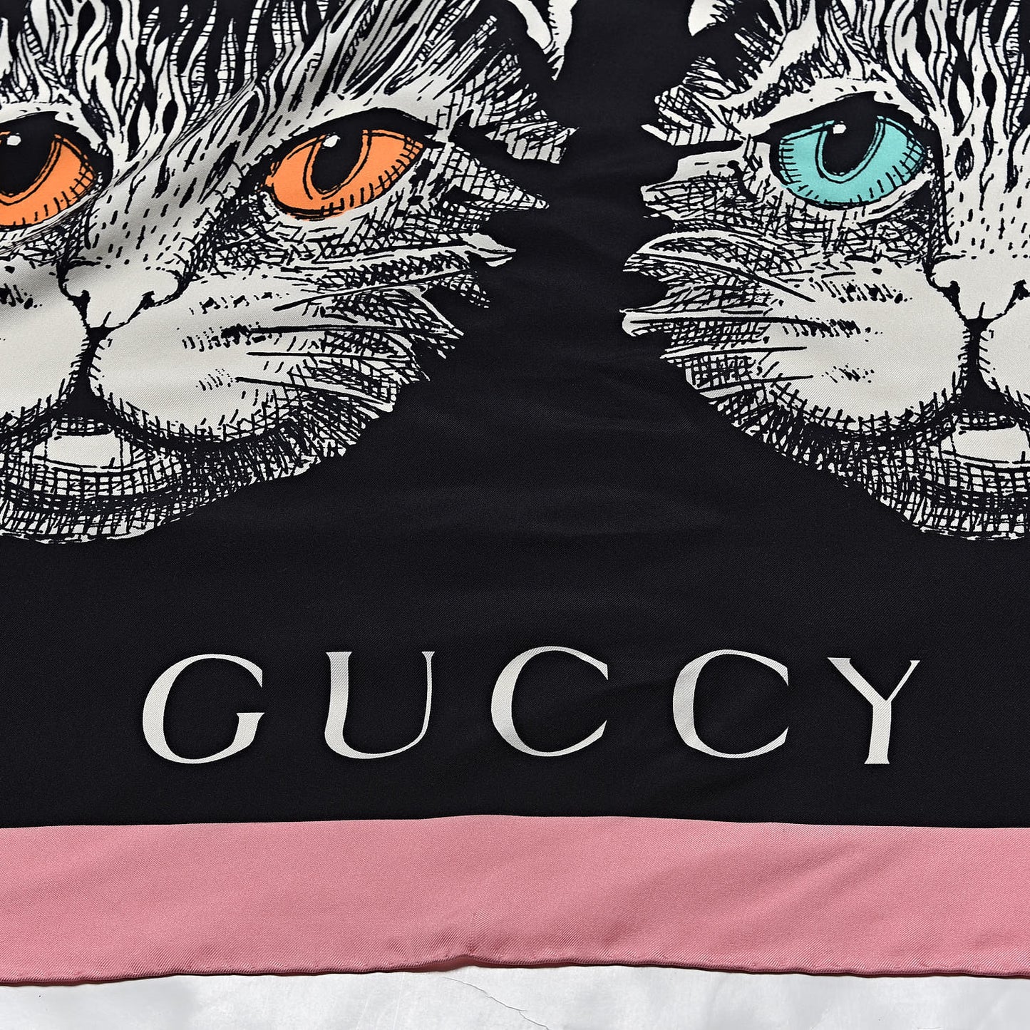 Silk Mystic Cat Square Scarf Black