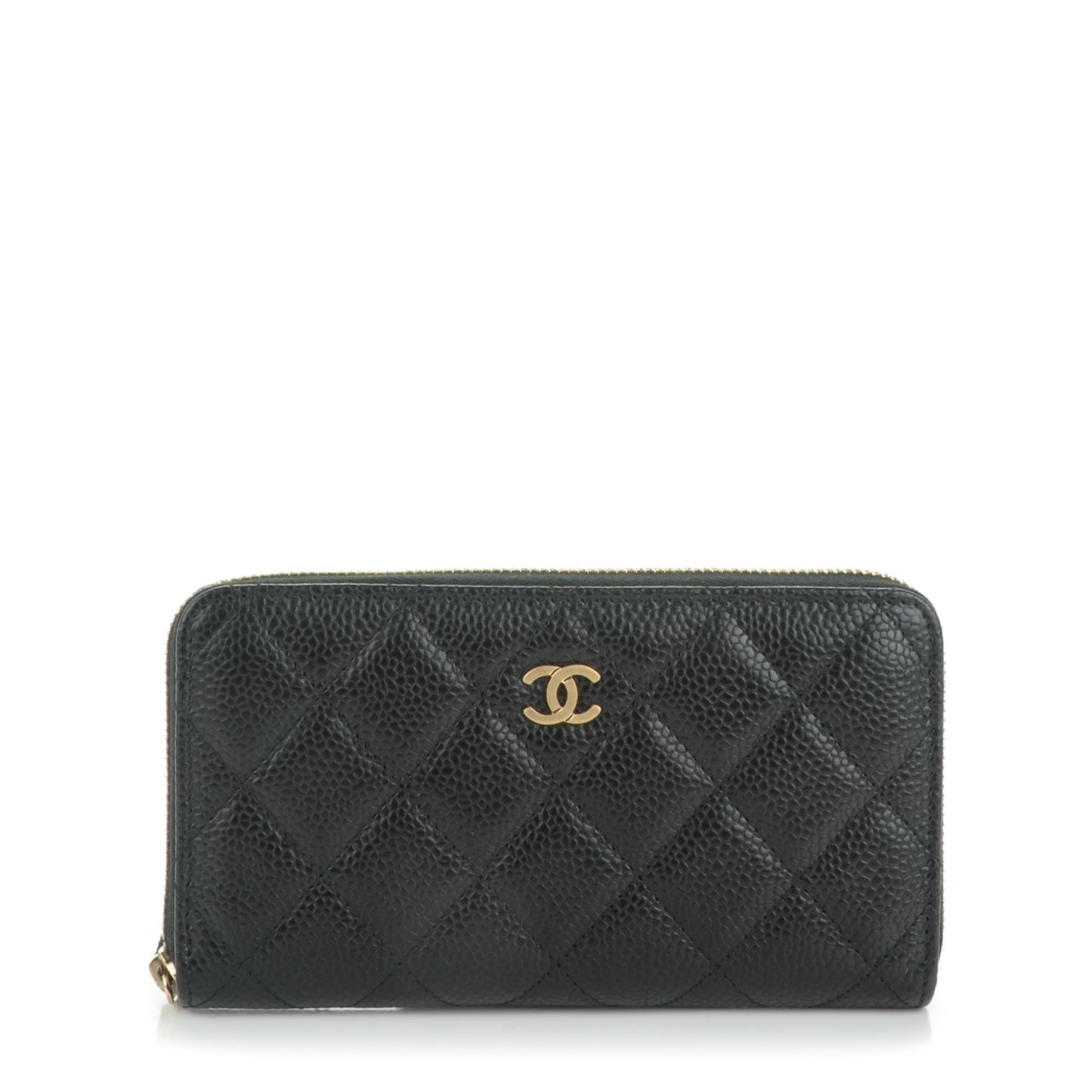 Caviar Quilted Small Zip Around Wallet Black