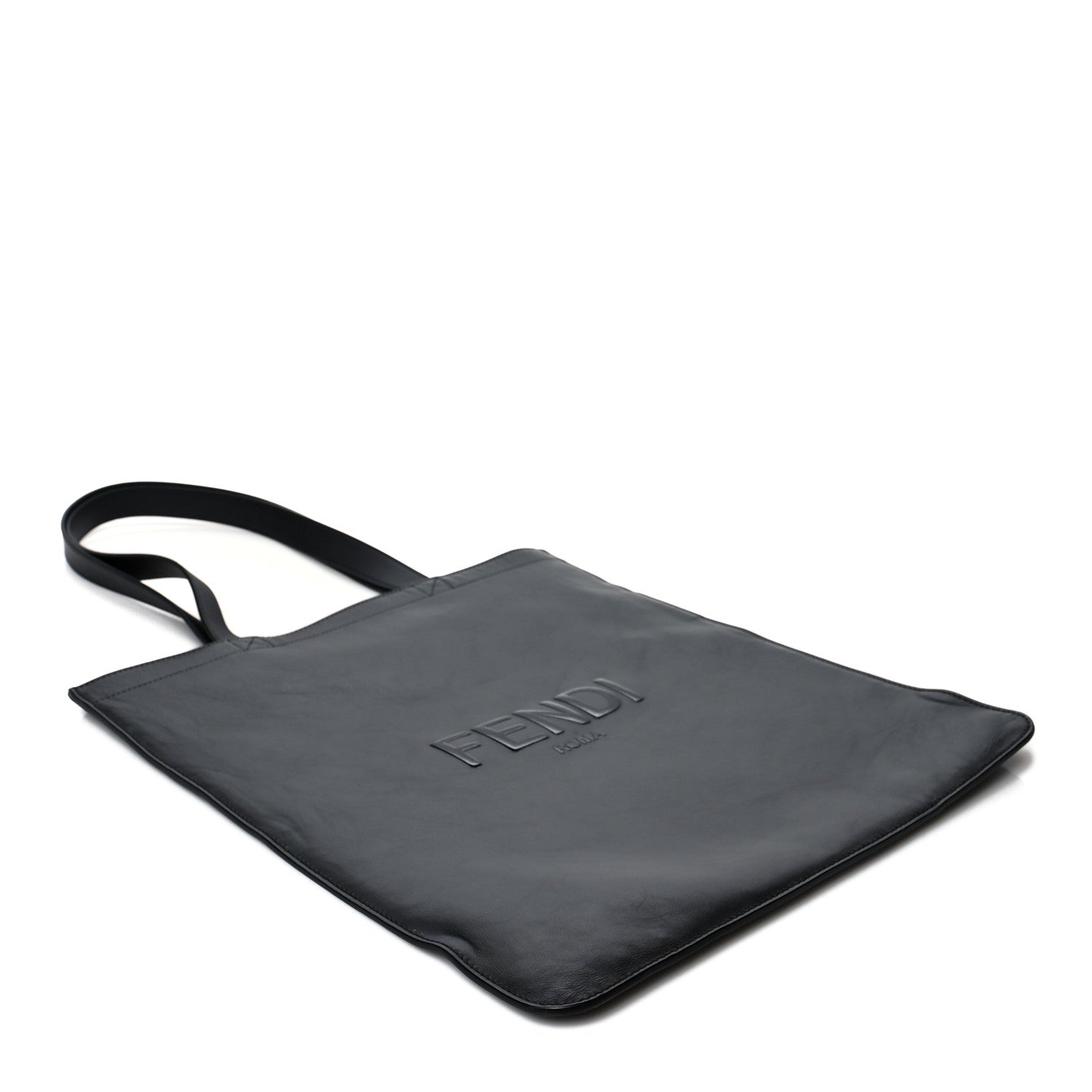 Fendi Vitello Grace Light Logo Fendi Pack Flat Shopping Tote Black 3 of 13