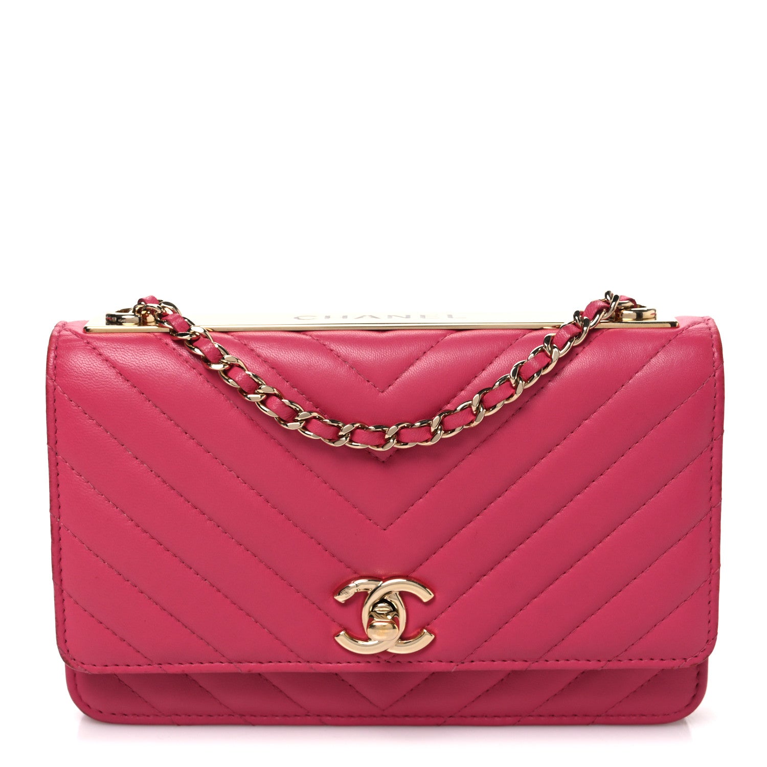 Chanel Lambskin Chevron Quilted Trendy CC Wallet On Chain WOC Dark Pink 1 of 11
