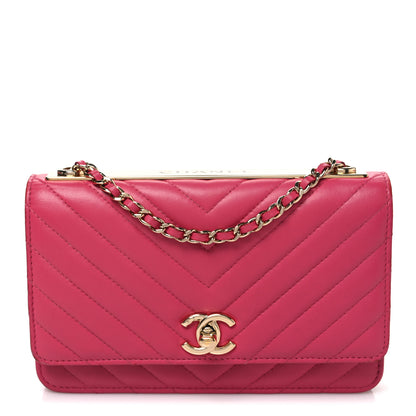 Chanel Lambskin Chevron Quilted Trendy CC Wallet On Chain WOC Dark Pink 1 of 11