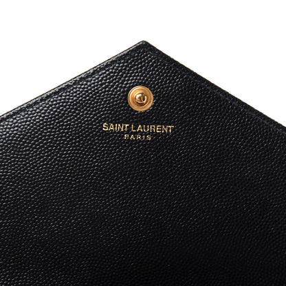Saint Laurent Grain De Poudre Matelasse Chevron Monogram Chain Wallet Black 7 of 11