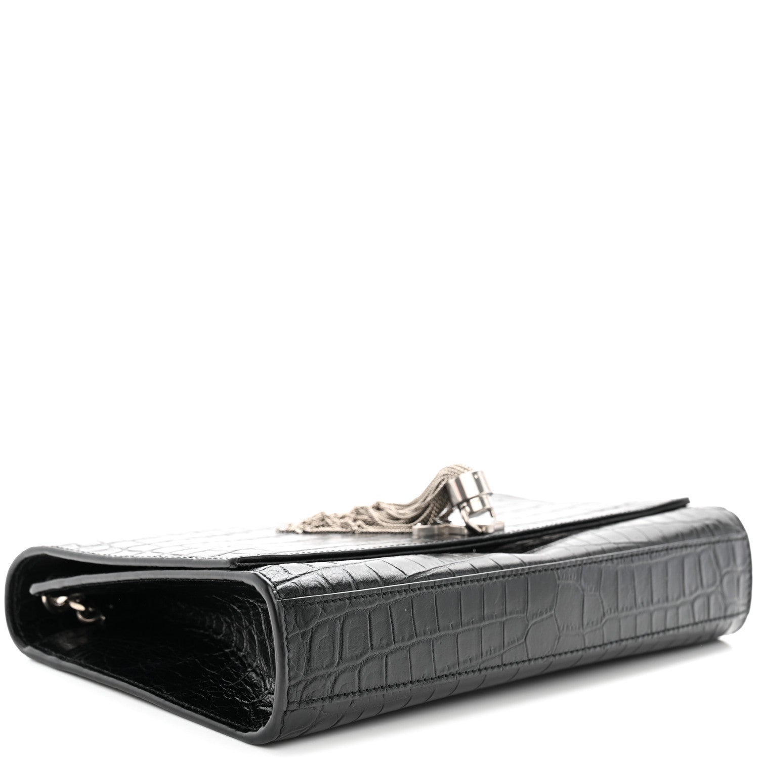 Saint Laurent Calfskin Crocodile Embossed Medium Classic Monogram Kate Tassel Satchel Black 4 of 11