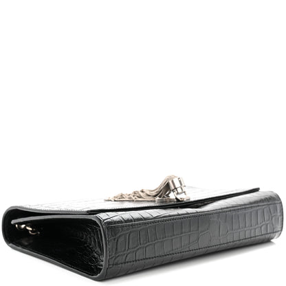 Saint Laurent Calfskin Crocodile Embossed Medium Classic Monogram Kate Tassel Satchel Black 4 of 11