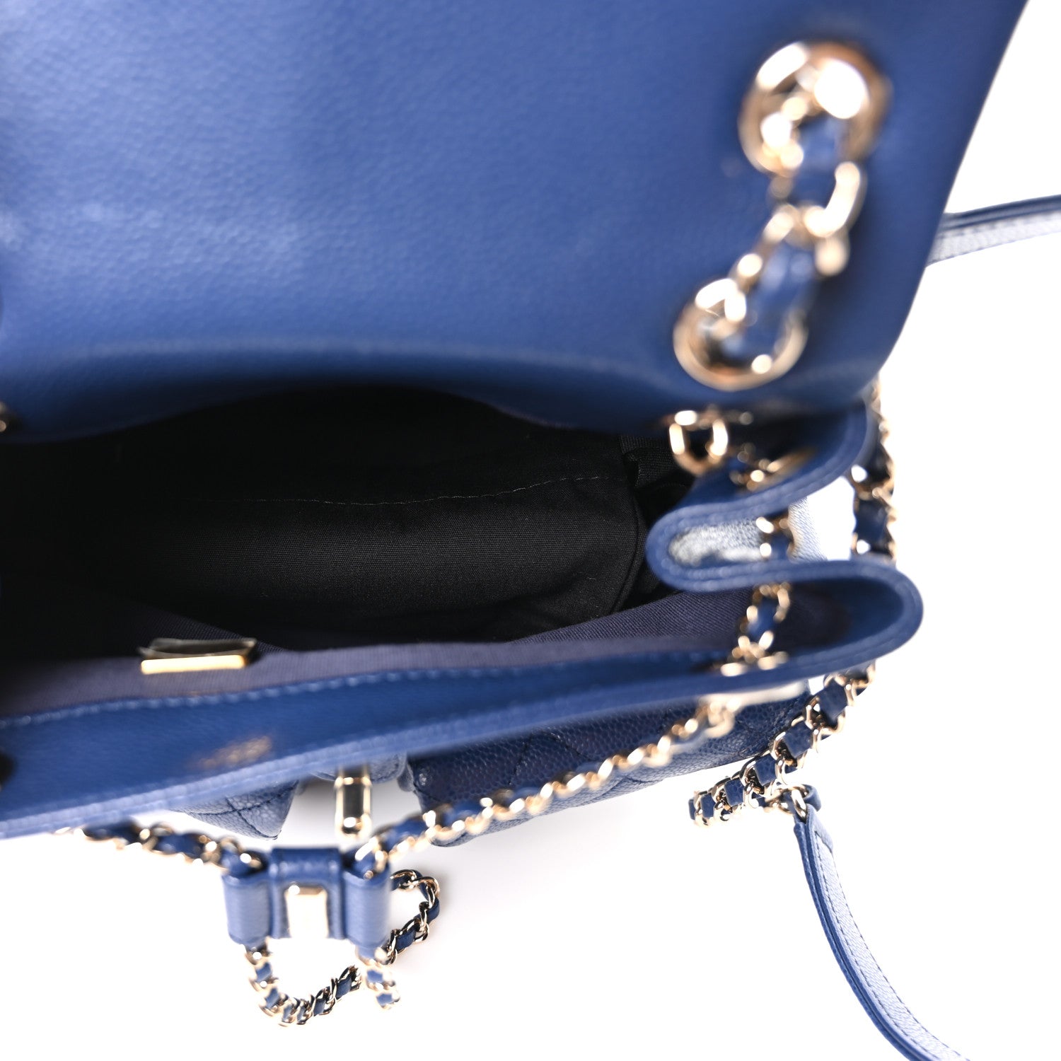 Chanel Shiny Caviar Quilted Medium Duma Pockets Drawstring Backpack Dark Blue 5 of 10