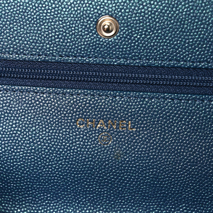Chanel Iridescent Caviar Quilted Wallet on Chain WOC Dark Blue 6 of 11