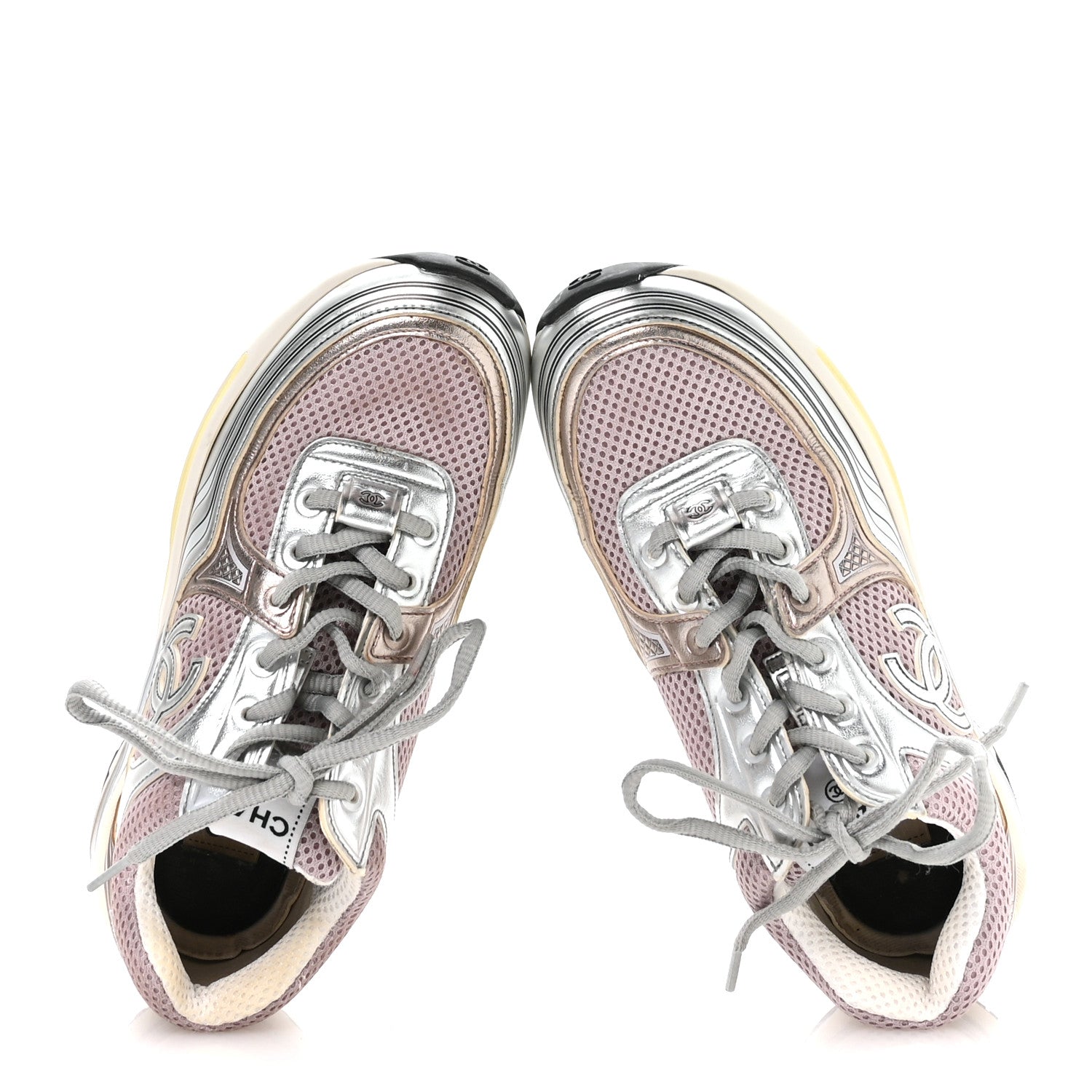 Chanel Fabric Laminated Calfskin Stretch CC Womens Sneakers 37 Purple Silver 2 of 8